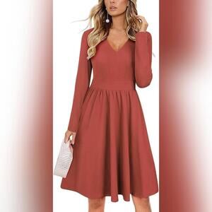 NWT Ultranice Long Sleeve V Neck Swimg Midi Dress with Pockets, Large